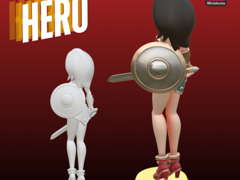 Anime-Style Warrior Heroine STL File for 3D Printing Inspired Female Superhero Figure Modèles 3D en vedette