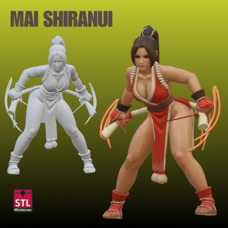 Combat- Mai Shiranui Ninja Girl STL File for 3D Printing Anime-Style Fighter Figure Model do druku 3D .c4d .max .obj .3ds .fbx .stl .blend