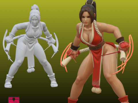 Combat- Mai Shiranui Ninja Girl STL File for 3D Printing Anime-Style Fighter Figure 3D Print Model