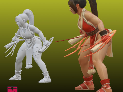 Combat- Mai Shiranui Ninja Girl STL File for 3D Printing Anime-Style Fighter Figure Model do druku 3D