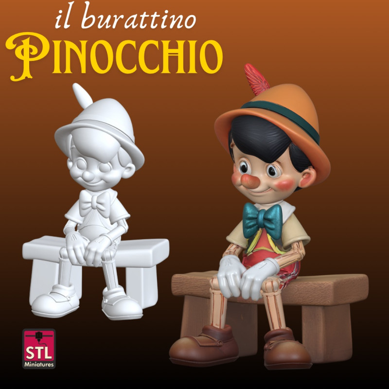 Pinocchio-Inspired Puppet Figure STL File for 3D Printing Whimsical Seated Character Modello di stampa 3D .c4d .max .obj .3ds .fbx .stl .blend