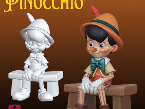 Pinocchio-Inspired Puppet Figure STL File for 3D Printing Whimsical Seated Character 3D Print Model