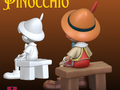 Pinocchio-Inspired Puppet Figure STL File for 3D Printing Whimsical Seated Character Modello di stampa 3D