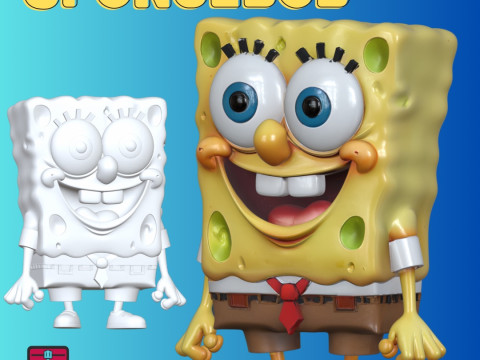 SpongeBob SquarePants-Inspired Figure STL File for 3D Printing Standing Pose with Big Eyes and R Model do druku 3D