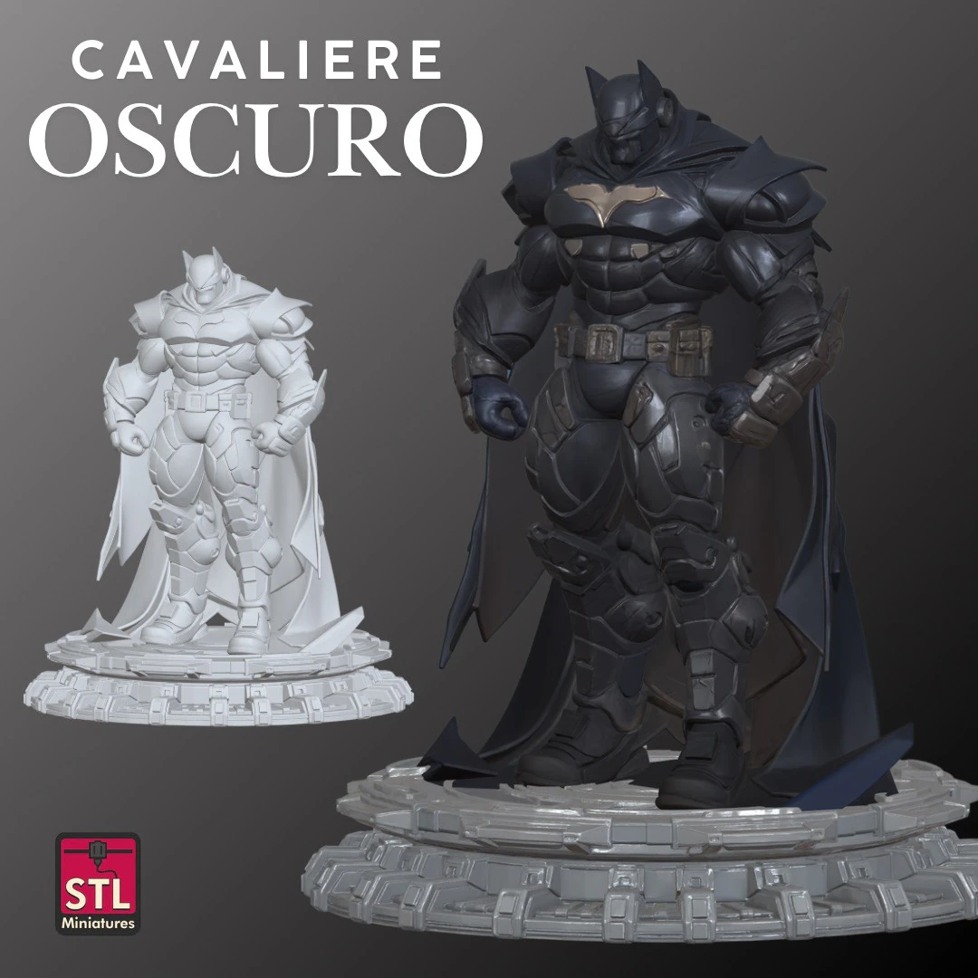 The Dark Knight STL File for 3D Printing Futuristic Superhero Armor on Base 3D Print Model .c4d .max .obj .3ds .fbx .stl .blend 