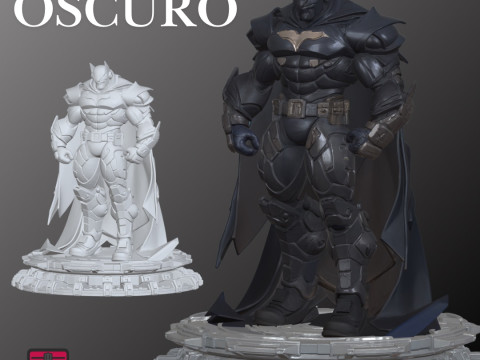 The Dark Knight STL File for 3D Printing Futuristic Superhero Armor on Base Modèles 3D en vedette