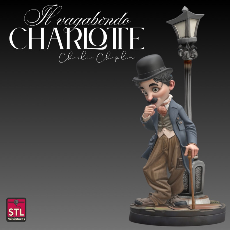 Comic-Style Charlie Chaplin STL Model Iconic Pose with Lamp Post 3D-printmodel .c4d .max .obj .3ds .fbx .stl .blend