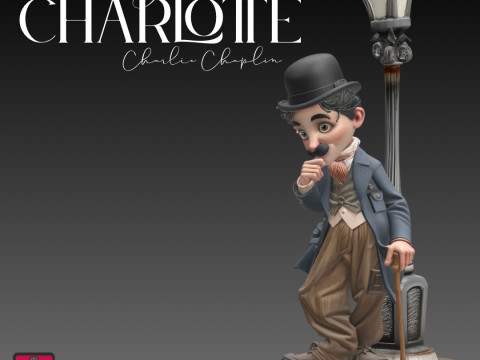 Comic-Style Charlie Chaplin STL Model Iconic Pose with Lamp Post 3D Print Model
