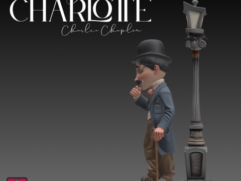 Comic-Style Charlie Chaplin STL Model Iconic Pose with Lamp Post 3D-printmodel