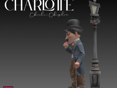 Comic-Style Charlie Chaplin STL Model Iconic Pose with Lamp Post 3D Print Model