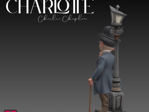 Comic-Style Charlie Chaplin STL Model Iconic Pose with Lamp Post 3D-printmodel