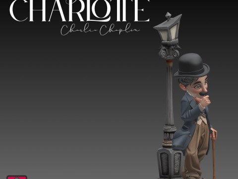 Comic-Style Charlie Chaplin STL Model Iconic Pose with Lamp Post 3D-printmodel