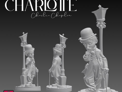 Comic-Style Charlie Chaplin STL Model Iconic Pose with Lamp Post 3D-printmodel