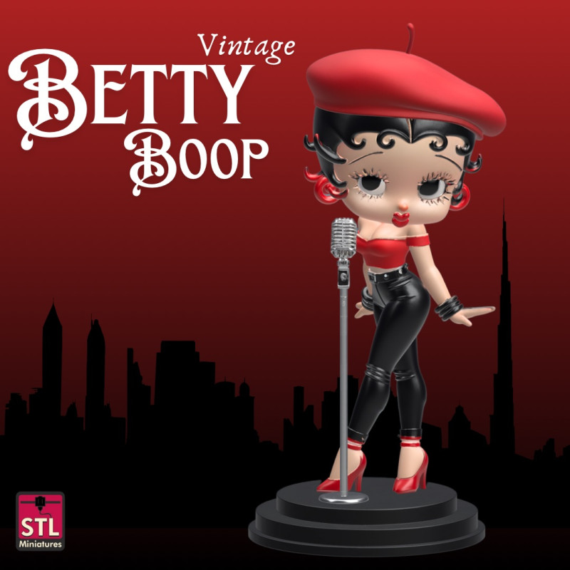 Betty Boop STL File for 3D Printing Classic Cartoon Diva on Stage with Microphone 3Dプリントモデル .c4d .max .obj .3ds .fbx .stl .blend
