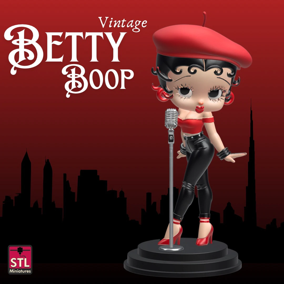 Archivo STL de Betty Boop para impresi&oacute;n 3D Diva de dibujos animados cl&aacute;sicos en el escenario con micr&oacute;fono Modelo de impresión 3D .c4d .max .obj .3ds .fbx .stl .blend 