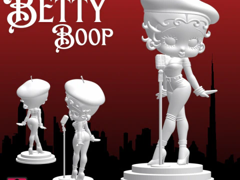 Archivo STL de Betty Boop para impresi&oacute;n 3D Diva de dibujos animados cl&aacute;sicos en el escenario con micr&oacute;fono Modelo de impresión 3D