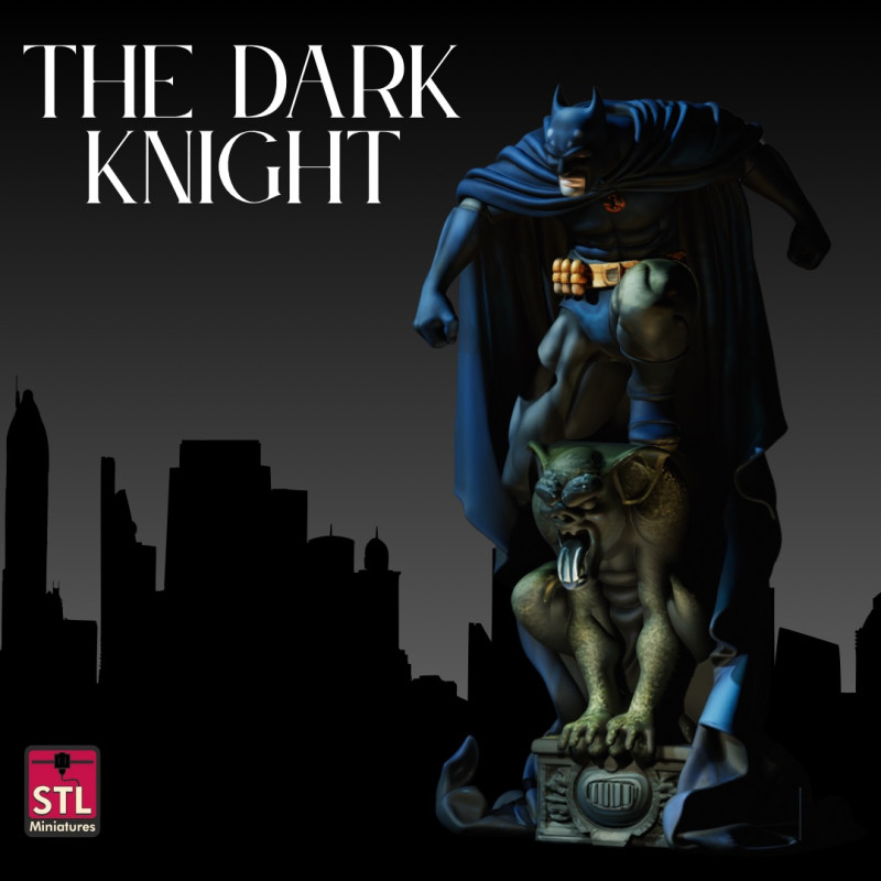 The Dark Knight STL File for 3D Printing Heroic Pose atop Gothic Gargoyle 3Dプリントモデル .c4d .max .obj .3ds .fbx .stl .blend