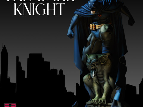 The Dark Knight STL File for 3D Printing Heroic Pose atop Gothic Gargoyle 3D Print Model