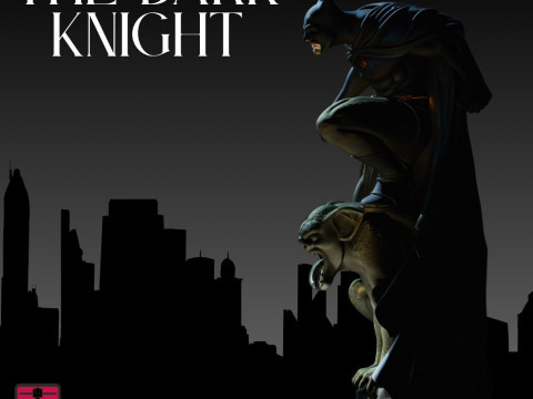 The Dark Knight STL File for 3D Printing Heroic Pose atop Gothic Gargoyle 3Dプリントモデル