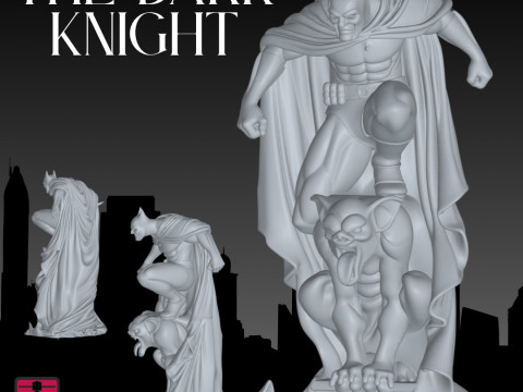 The Dark Knight STL File for 3D Printing Heroic Pose atop Gothic Gargoyle 3Dプリントモデル