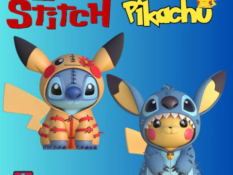 Pikachu as Stitch and Stitch as Pikachu 3D Print Model
