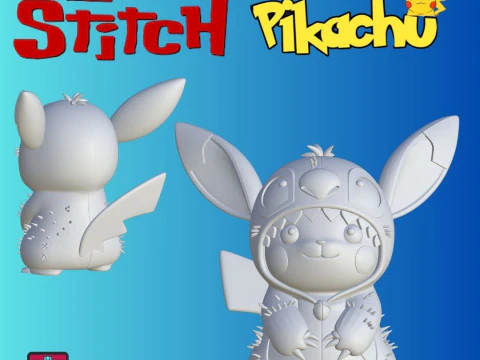 Pikachu as Stitch and Stitch as Pikachu 3D Print Model
