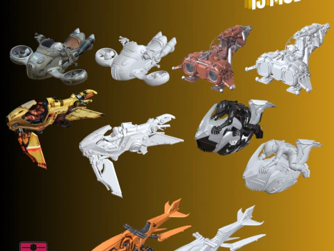 Flying Fantasy Motorcycles Pack of 15 STL Files for 3D Printing Highly Detailed Collectible Mode 3D Print Model