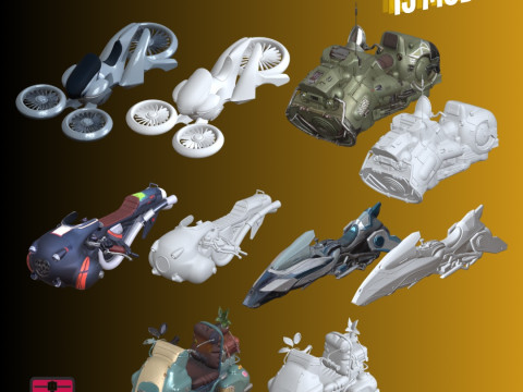 Flying Fantasy Motorcycles Pack of 15 STL Files for 3D Printing Highly Detailed Collectible Mode 3D 프린트 모델