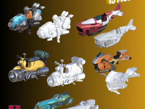 Flying Fantasy Motorcycles Pack of 15 STL Files for 3D Printing Highly Detailed Collectible Mode 3D Print Model