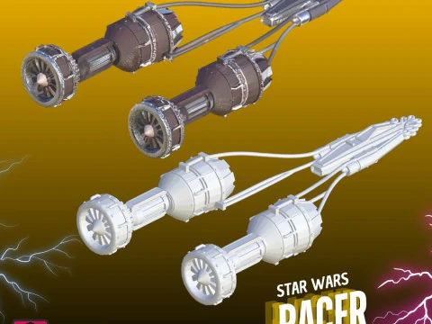 STL Bundle 6 Podracers Inspired by Star Wars Chariot-Style Sci-Fi Vehicles Printable s 3D Print Model