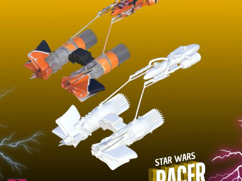 STL Bundle 6 Podracers Inspired by Star Wars Chariot-Style Sci-Fi Vehicles Printable s 3D Print Model