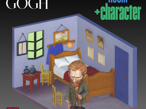 Van Gogh Chibi The Bedroom STL Files for 3D Printing Collectible Artist Tribute Set 3D 프린트 모델