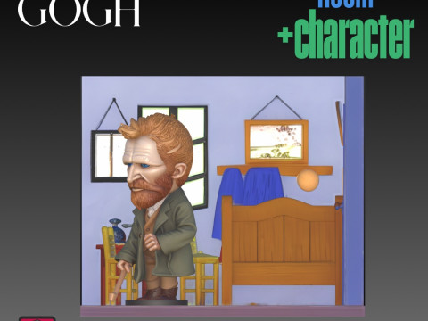 Van Gogh Chibi The Bedroom STL Files for 3D Printing Collectible Artist Tribute Set 3Dプリントモデル