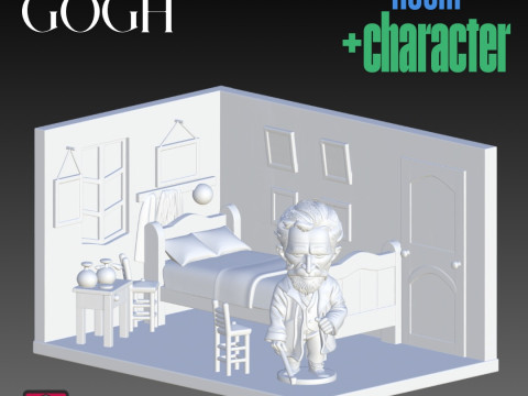 Van Gogh Chibi The Bedroom STL Files for 3D Printing Collectible Artist Tribute Set 3Dプリントモデル