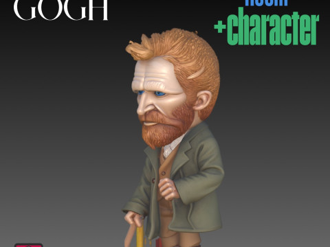 Van Gogh Chibi The Bedroom STL Files for 3D Printing Collectible Artist Tribute Set 3Dプリントモデル