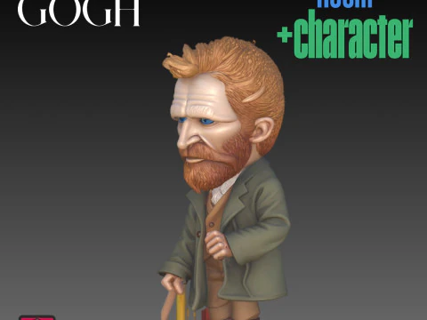Van Gogh Chibi The Bedroom STL Archivos para impresi&oacute;n 3D Conjunto de tributo al artista coleccionable Modelo de impresión 3D
