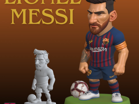 STL File Chibi Lionel Messi with Ball and Base 3D Принт Модель