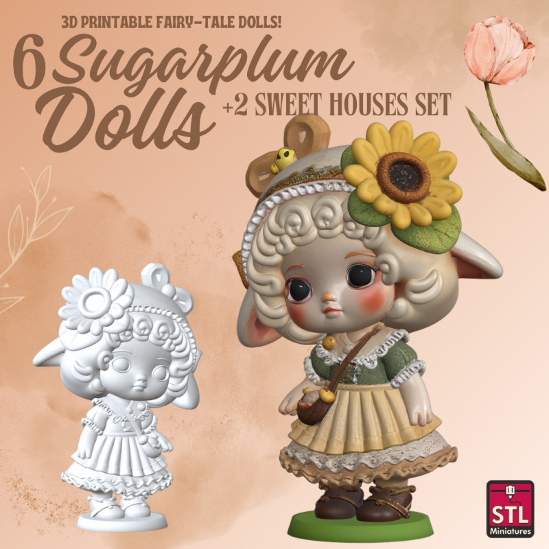 Sugarplum Dolls and Sweet Houses Set Chibi Collection for 3D Printing Modello di stampa 3D .c4d .max .obj .3ds .fbx .stl .blend