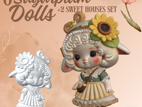 Sugarplum Dolls and Sweet Houses Set Chibi Collection for 3D Printing 3D Print Model