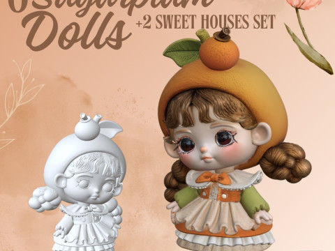 Sugarplum Dolls and Sweet Houses Set Chibi Collection for 3D Printing Modello di stampa 3D