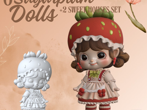Sugarplum Dolls and Sweet Houses Set Chibi Collection for 3D Printing Modello di stampa 3D