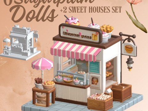 Sugarplum Dolls and Sweet Houses Set Chibi Collection for 3D Printing Modello di stampa 3D
