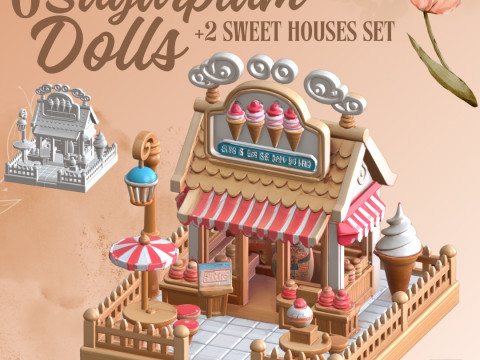 Sugarplum Dolls and Sweet Houses Set Chibi Collection for 3D Printing Modello di stampa 3D