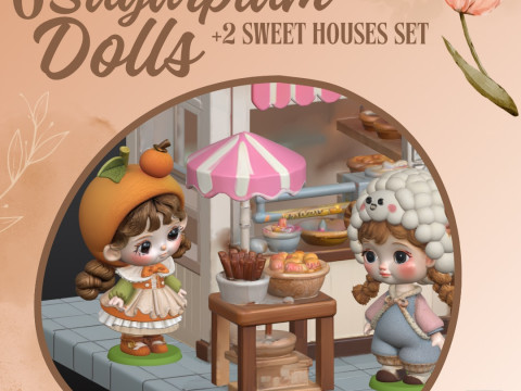 Sugarplum Dolls and Sweet Houses Set Chibi Collection for 3D Printing Modello di stampa 3D
