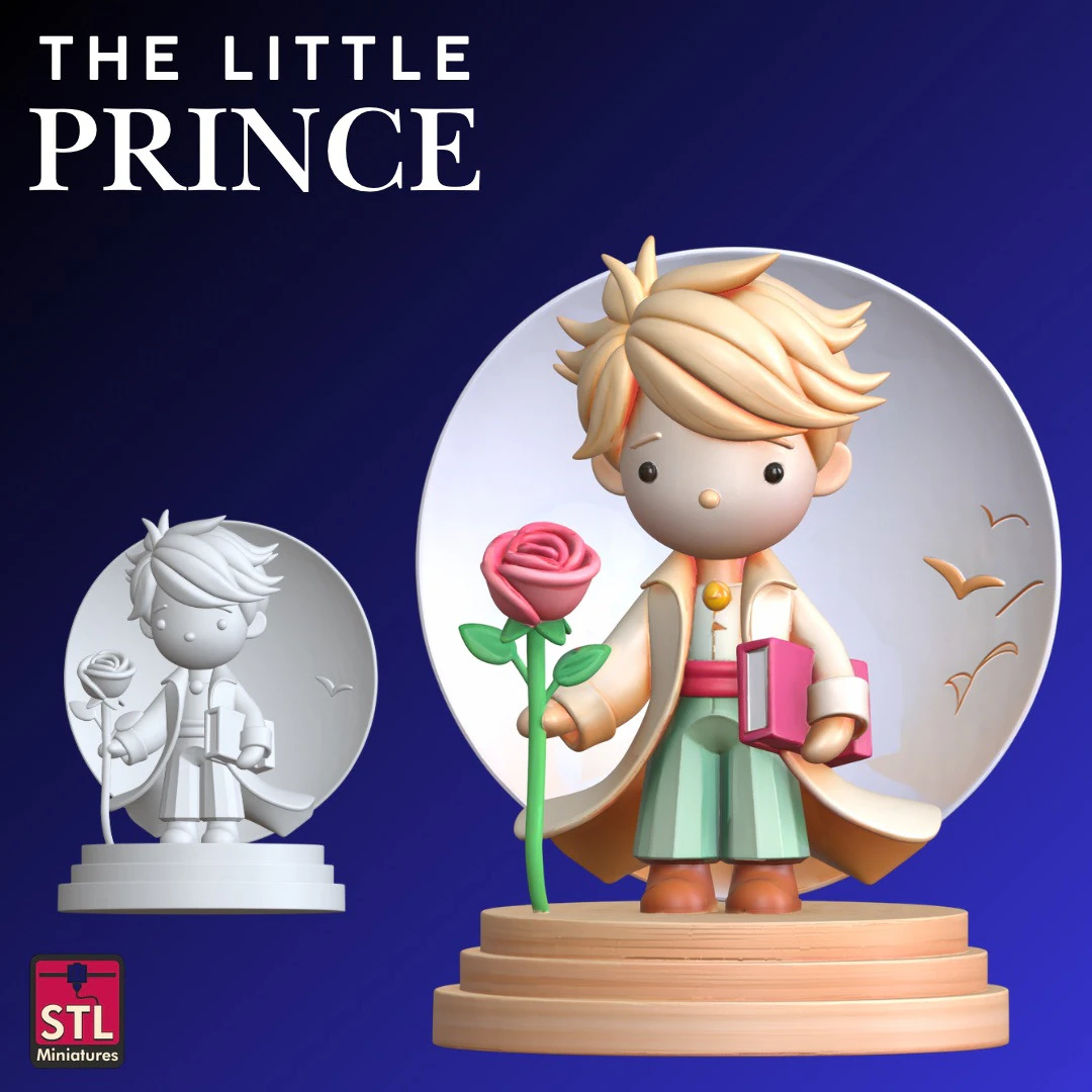 STL File The Little Prince Inspired Minimal Style with Rose Base and Decorative Background 3D 3D Print Model .c4d .max .obj .3ds .fbx .stl .blend