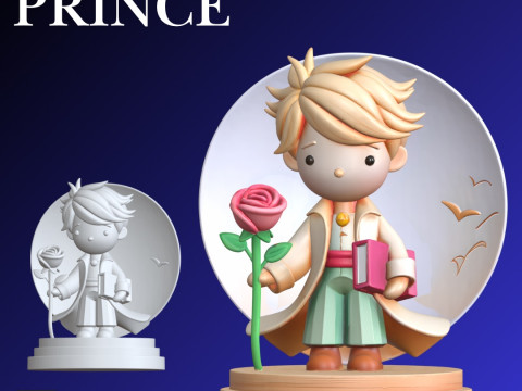 STL File The Little Prince Inspired Minimal Style with Rose Base and Decorative Background 3D 3D-Druckmodell