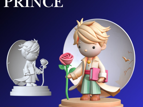 STL File The Little Prince Inspired Minimal Style with Rose Base and Decorative Background 3D Modelo de impresión 3D