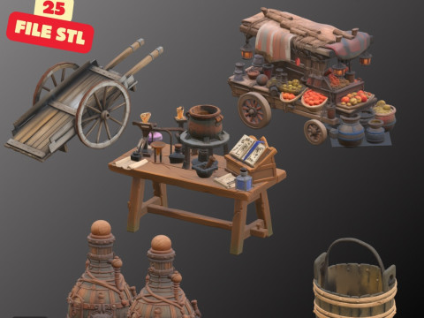 STL Files Collection Welcome to the Middle Ages Medieval Props Pack 25 Detailed Models for 3D P 3D Принт Модель