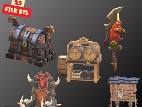 STL Files Collection Welcome to the Middle Ages Medieval Props Pack 25 Detailed Models for 3D P 3D Принт Модель