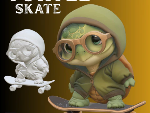 Arquivo STL Tartaruga pequena fofa em miniatura estilo desenho animado de skate para impressão 3D Modelo de Impressão 3D